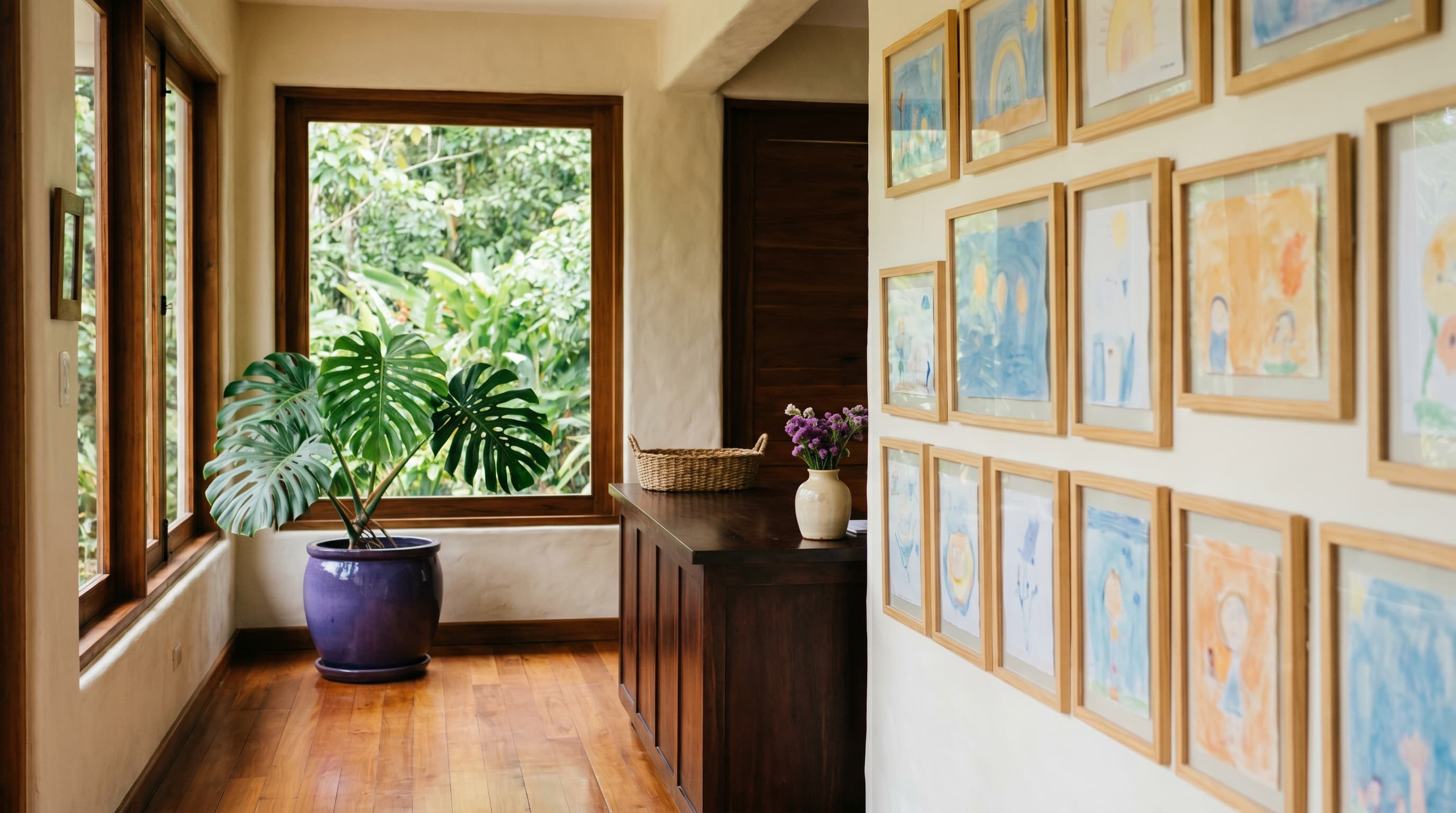 Recepción de escuela privada con luz natural y plantas