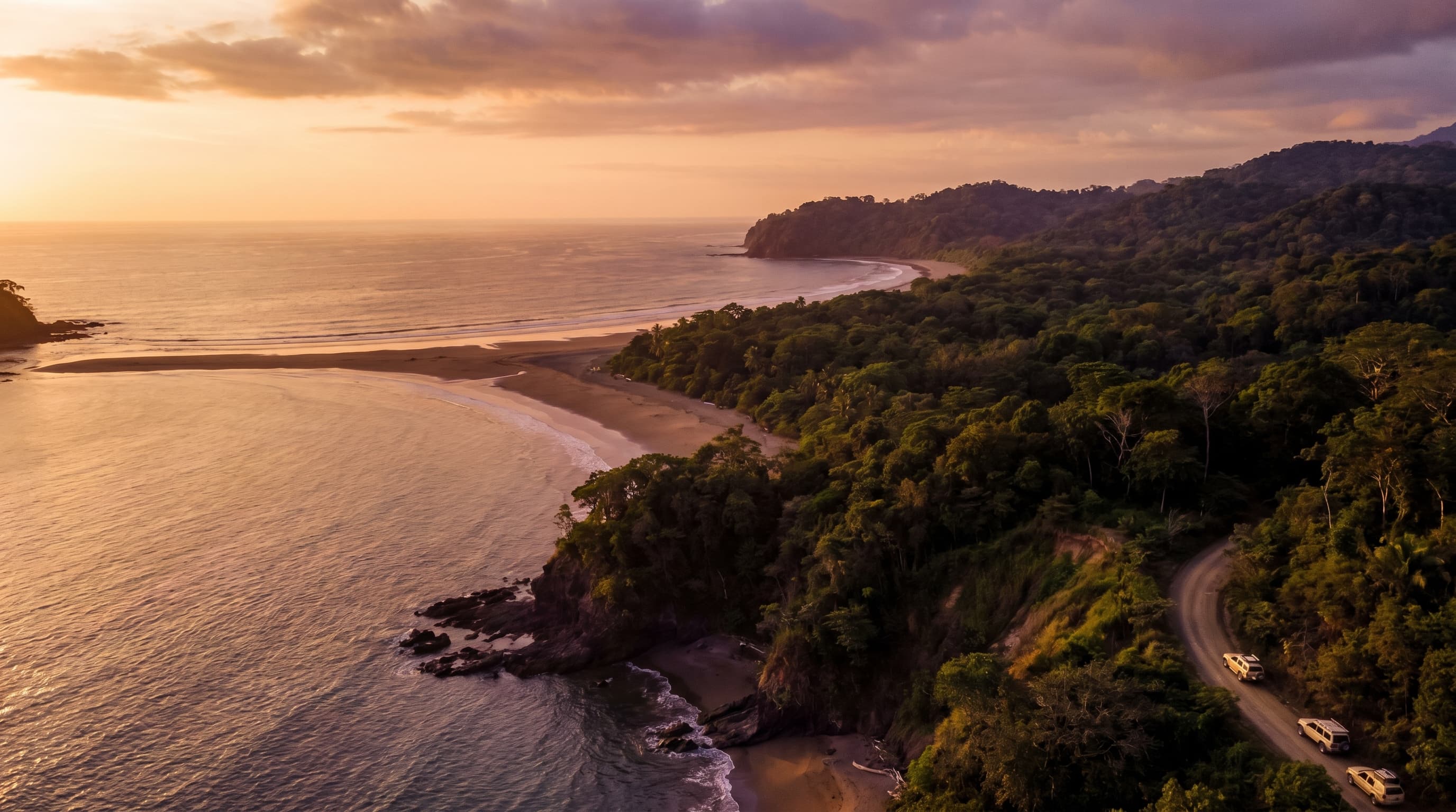 Costa Ballena coastline near Ojochal at golden hour