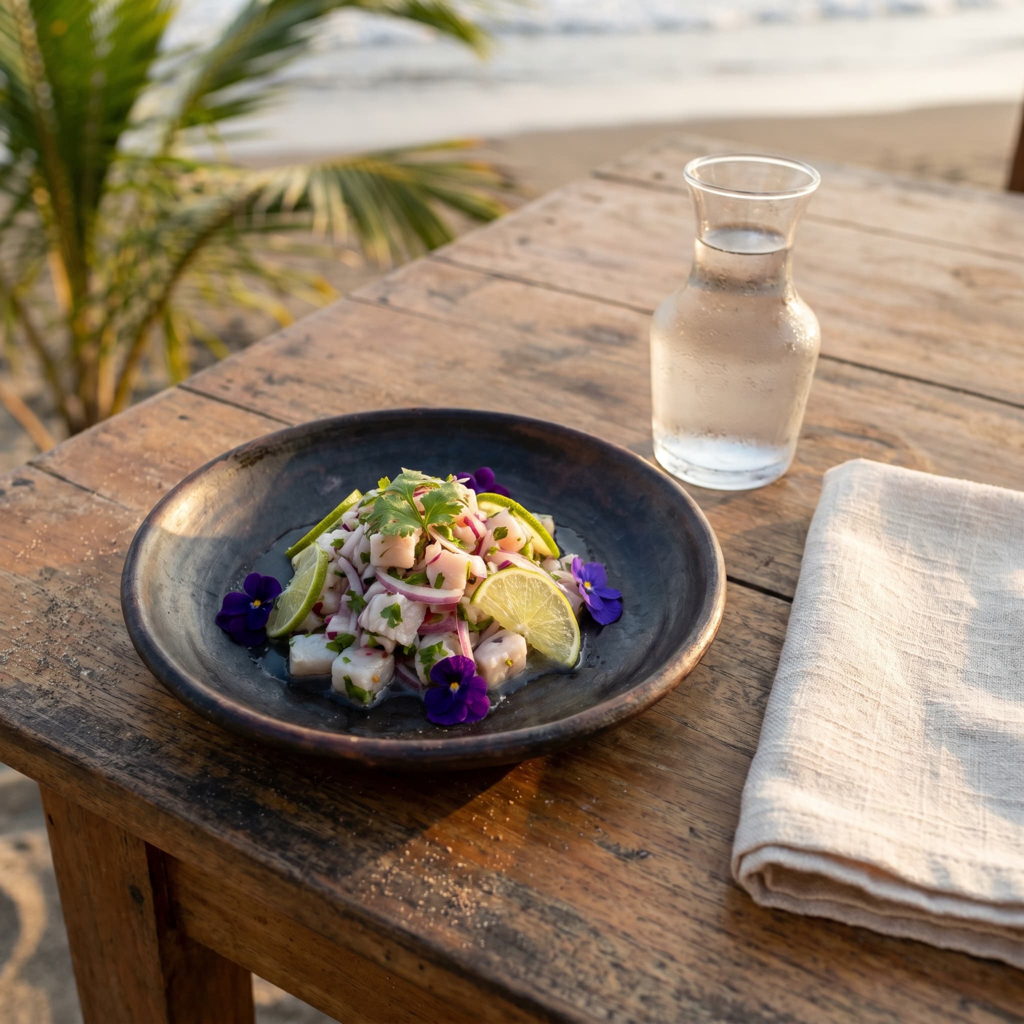 Plated ceviche at a Costa Rica beach restaurant